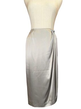 Vintage 1980’s Cathy Hardwick 100% Silk Silver Wrap Skirt